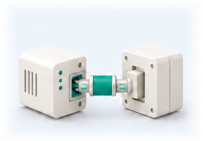 Two ivory system modules joined by a teal connector