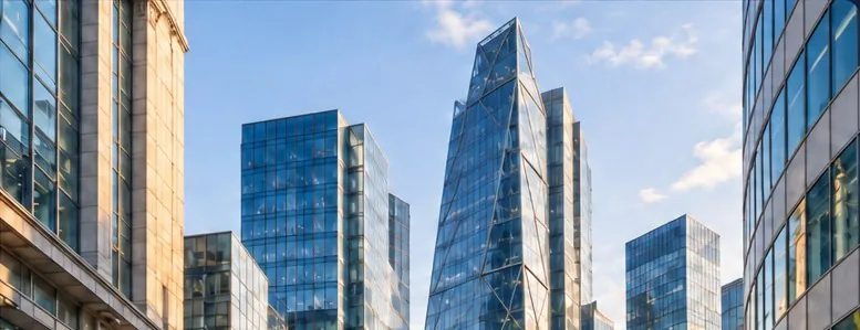 Glass office towers in a financial district